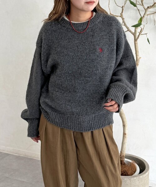 U.S. POLO ASSN.（ユーエスポロアッスン）の「【U.S. POLO ASSN.】MIXニット（ニット/セーター・レディース・オレンジ/チャコールグレー/グリーン/アイボリー/サックスブルー・FREE）」の22枚目の写真