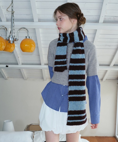 SANSeLF】 レトロボーダーニットマフラー ソフトタッチ saa25a113