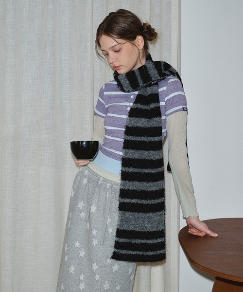 SANSeLF】 レトロボーダーニットマフラー ソフトタッチ saa25a113