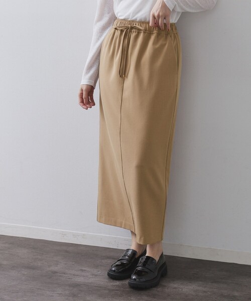 OPAQUE.CLIP（オペークドットクリップ）の「裏起毛イージーナロースカート／ネオサーモ【蓄熱素材／洗濯機洗い可（スカート・レディース・キャメル/チャコールグレー/ブラック・36/38/40/42）」の3枚目の写真