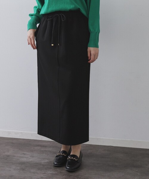 OPAQUE.CLIP（オペークドットクリップ）の「裏起毛イージーナロースカート／ネオサーモ【蓄熱素材／洗濯機洗い可（スカート・レディース・キャメル/チャコールグレー/ブラック・36/38/40/42）」の2枚目の写真