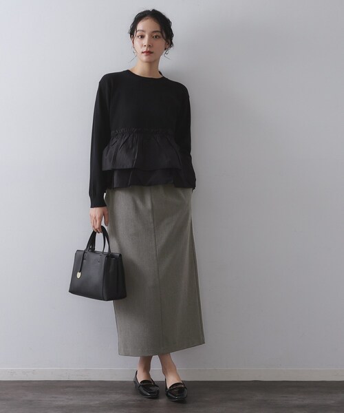 OPAQUE.CLIP（オペークドットクリップ）の「裏起毛イージーナロースカート／ネオサーモ【蓄熱素材／洗濯機洗い可（スカート・レディース・キャメル/チャコールグレー/ブラック・36/38/40/42）」の5枚目の写真