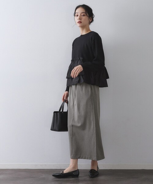 OPAQUE.CLIP（オペークドットクリップ）の「裏起毛イージーナロースカート／ネオサーモ【蓄熱素材／洗濯機洗い可（スカート・レディース・キャメル/チャコールグレー/ブラック・36/38/40/42）」の6枚目の写真