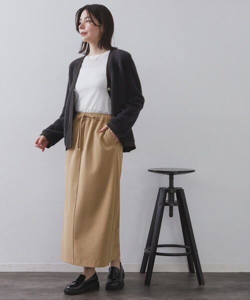 OPAQUE.CLIP（オペークドットクリップ）の「裏起毛イージーナロースカート／ネオサーモ【蓄熱素材／洗濯機洗い可（スカート・レディース・キャメル/チャコールグレー/ブラック・36/38/40/42）」の13枚目の写真