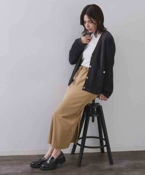 OPAQUE.CLIP（オペークドットクリップ）の「裏起毛イージーナロースカート／ネオサーモ【蓄熱素材／洗濯機洗い可（スカート・レディース・キャメル/チャコールグレー/ブラック・36/38/40/42）」の14枚目の写真