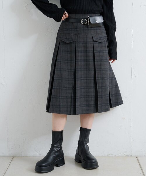 Kastane(カスタネ)の「*【一部店舗のみ入荷】ポケットプリーツミドルスカート(スカート・レディース・グレー/チャコールグレー・FREE)」の3枚目の写真