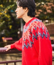 ノルディック柄ニット」に該当するメンズのトップス（レッド/赤色系