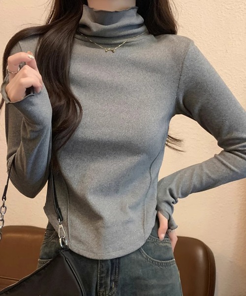 Teem Store(チームストア)の「シンプルフリルハイネックカットソー(Tシャツ/カットソー・レディース・グレー/ブラック/ホワイト・F)」の16枚目の写真
