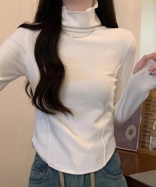 Teem Store(チームストア)の「シンプルフリルハイネックカットソー(Tシャツ/カットソー・レディース・グレー/ブラック/ホワイト・F)」の22枚目の写真