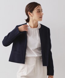 OPAQUE.CLIP（オペークドットクリップ）の「≪通勤・セレモニー対応≫ コットンツイードジャケット（ノーカラージャケット）」