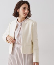 OPAQUE.CLIP | ≪通勤・セレモニー対応≫ コットンツイードジャケット(ノーカラージャケット)