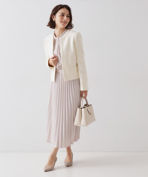 OPAQUE.CLIP（オペークドットクリップ）の「≪通勤・セレモニー対応≫ コットンツイードジャケット（ノーカラージャケット・レディース・ネイビー/オフホワイト/ブラック系3・42/40/38/36）」の5枚目の写真