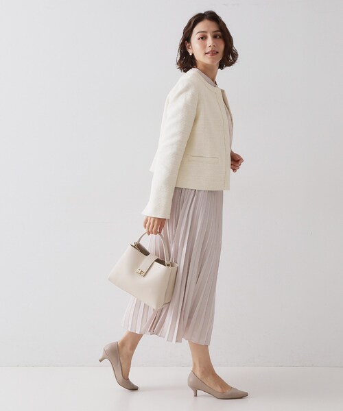 OPAQUE.CLIP（オペークドットクリップ）の「≪通勤・セレモニー対応≫ コットンツイードジャケット（ノーカラージャケット・レディース・ネイビー/オフホワイト/ブラック系3・42/40/38/36）」の6枚目の写真