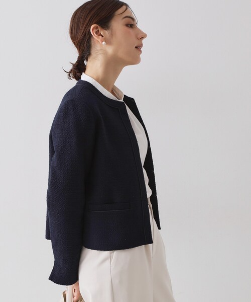OPAQUE.CLIP（オペークドットクリップ）の「≪通勤・セレモニー対応≫ コットンツイードジャケット（ノーカラージャケット・レディース・ネイビー/オフホワイト/ブラック系3・42/40/38/36）」の8枚目の写真