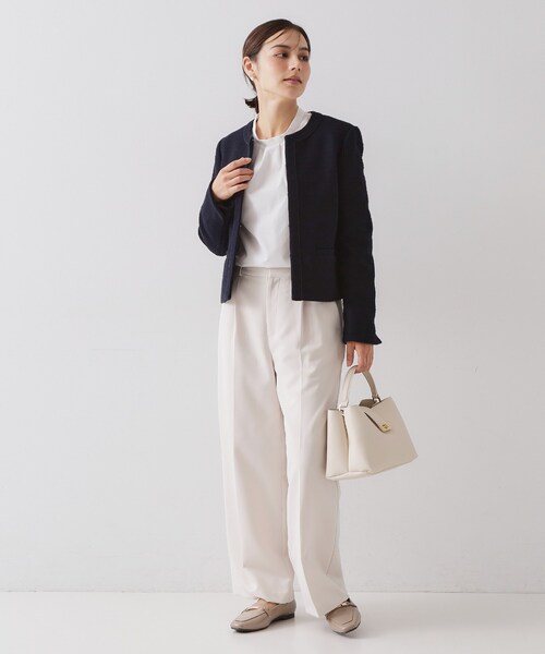 OPAQUE.CLIP（オペークドットクリップ）の「≪通勤・セレモニー対応≫ コットンツイードジャケット（ノーカラージャケット・レディース・ネイビー/オフホワイト/ブラック系3・42/40/38/36）」の9枚目の写真