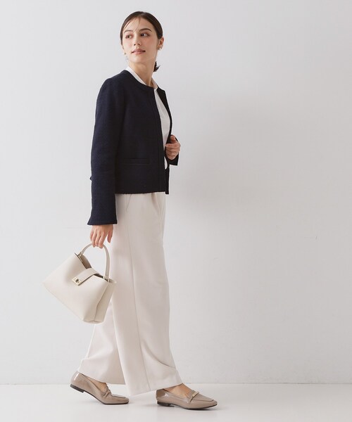 OPAQUE.CLIP（オペークドットクリップ）の「≪通勤・セレモニー対応≫ コットンツイードジャケット（ノーカラージャケット・レディース・ネイビー/オフホワイト/ブラック系3・42/40/38/36）」の10枚目の写真