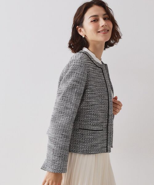OPAQUE.CLIP（オペークドットクリップ）の「≪通勤・セレモニー対応≫ コットンツイードジャケット（ノーカラージャケット・レディース・ネイビー/オフホワイト/ブラック系3・42/40/38/36）」の12枚目の写真