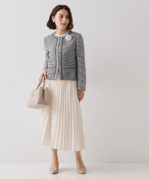 OPAQUE.CLIP（オペークドットクリップ）の「≪通勤・セレモニー対応≫ コットンツイードジャケット（ノーカラージャケット・レディース・ネイビー/オフホワイト/ブラック系3・42/40/38/36）」の13枚目の写真