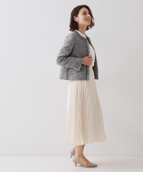 OPAQUE.CLIP（オペークドットクリップ）の「≪通勤・セレモニー対応≫ コットンツイードジャケット（ノーカラージャケット・レディース・ネイビー/オフホワイト/ブラック系3・42/40/38/36）」の14枚目の写真