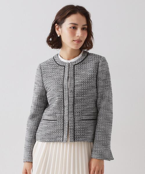 OPAQUE.CLIP（オペークドットクリップ）の「≪通勤・セレモニー対応≫ コットンツイードジャケット（ノーカラージャケット・レディース・ネイビー/オフホワイト/ブラック系3・42/40/38/36）」の16枚目の写真