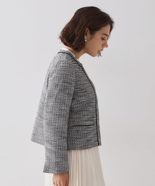 OPAQUE.CLIP（オペークドットクリップ）の「≪通勤・セレモニー対応≫ コットンツイードジャケット（ノーカラージャケット・レディース・ネイビー/オフホワイト/ブラック系3・42/40/38/36）」の17枚目の写真
