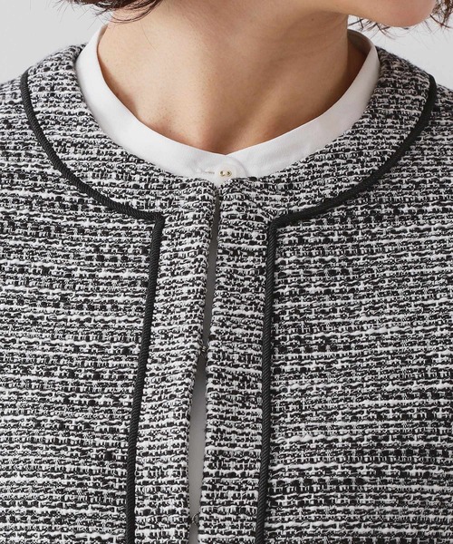 OPAQUE.CLIP（オペークドットクリップ）の「≪通勤・セレモニー対応≫ コットンツイードジャケット（ノーカラージャケット・レディース・ネイビー/オフホワイト/ブラック系3・42/40/38/36）」の19枚目の写真