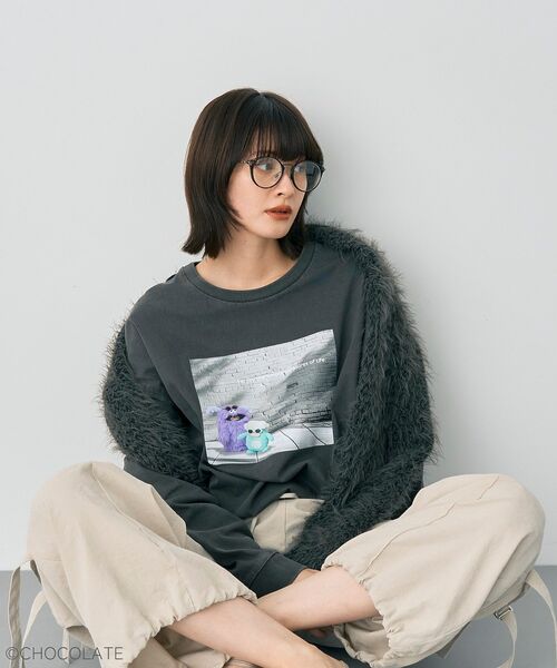 YECCA VECCA（イェッカヴェッカ）の「Whippi&WrappiプリントロンTee①（Tシャツ/カットソー・レディース・チャコールグレー/アイボリー・FREE）」の4枚目の写真