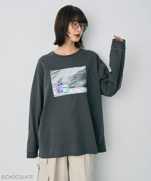YECCA VECCA（イェッカヴェッカ）の「Whippi&WrappiプリントロンTee①（Tシャツ/カットソー・レディース・チャコールグレー/アイボリー・FREE）」の5枚目の写真