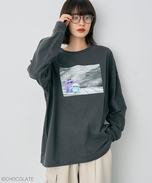 YECCA VECCA（イェッカヴェッカ）の「Whippi&WrappiプリントロンTee①（Tシャツ/カットソー・レディース・チャコールグレー/アイボリー・FREE）」の3枚目の写真