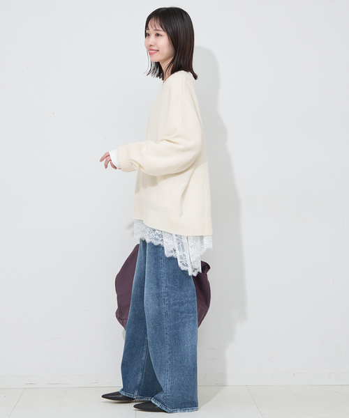 SLOBE IENA（スローブイエナ）の「Vネックルーズニットプルオーバー（ニット/セーター・レディース・チャコールグレー/ホワイト/ブルー・FREE）」の14枚目の写真