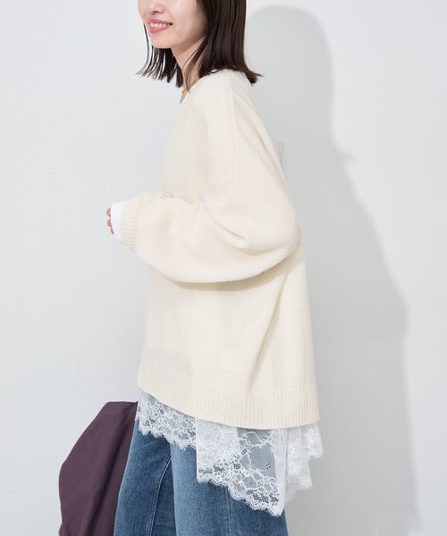 SLOBE IENA（スローブイエナ）の「Vネックルーズニットプルオーバー（ニット/セーター・レディース・チャコールグレー/ホワイト/ブルー・FREE）」の17枚目の写真