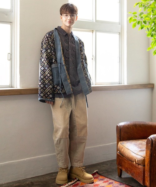 チャイハネ（チャイハネ）の「【チャイハネ】ノラパッチMEN'Sカーディガン（カーディガン/ボレロ・メンズ・レッド/ブラック・FREE）」の4枚目の写真