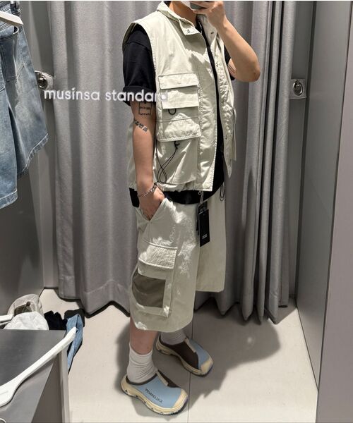 MUSINSA STANDARD（ムシンサスタンダード）の「[シティレジャー] ベルト付きメッシュポケットカーゴショーツ [ダスティクリーム]（その他パンツ・メンズ・その他・36/34/32/30/31/33/26/27/28/29）」の9枚目の写真