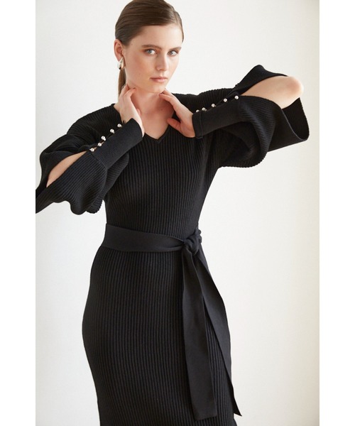 Estella.K(エステラケー)の「Margot Open Sleeve Knit Dress オープンスリーブニットドレス(ワンピース・レディース・ブルー/ブラック・FREE)」の6枚目の写真
