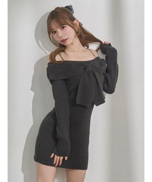 EATME(イートミー)の「フロントリボンタイトワンピース(ワンピース・レディース・ブルー/チャコールグレー/アイボリー・FREE)」の5枚目の写真