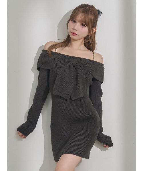 EATME(イートミー)の「フロントリボンタイトワンピース(ワンピース・レディース・ブルー/チャコールグレー/アイボリー・FREE)」の6枚目の写真