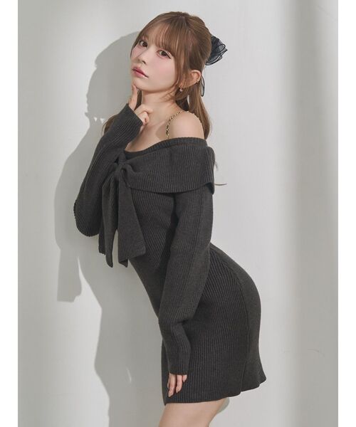 EATME(イートミー)の「フロントリボンタイトワンピース(ワンピース・レディース・ブルー/チャコールグレー/アイボリー・FREE)」の7枚目の写真