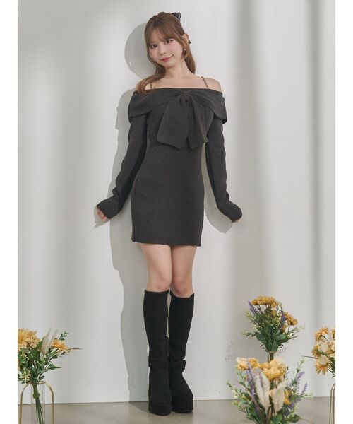 EATME(イートミー)の「フロントリボンタイトワンピース(ワンピース・レディース・ブルー/チャコールグレー/アイボリー・FREE)」の8枚目の写真