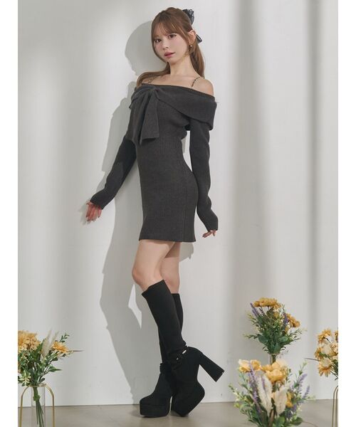 EATME(イートミー)の「フロントリボンタイトワンピース(ワンピース・レディース・ブルー/チャコールグレー/アイボリー・FREE)」の9枚目の写真