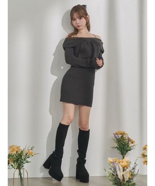 EATME(イートミー)の「フロントリボンタイトワンピース(ワンピース・レディース・ブルー/チャコールグレー/アイボリー・FREE)」の10枚目の写真