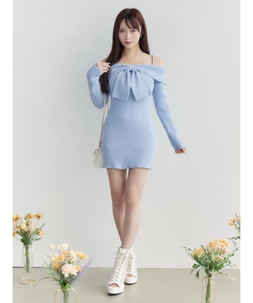 EATME(イートミー)の「フロントリボンタイトワンピース(ワンピース・レディース・ブルー/チャコールグレー/アイボリー・FREE)」の12枚目の写真