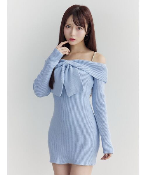 EATME(イートミー)の「フロントリボンタイトワンピース(ワンピース・レディース・ブルー/チャコールグレー/アイボリー・FREE)」の13枚目の写真