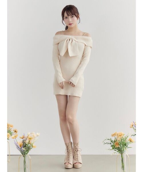 EATME(イートミー)の「フロントリボンタイトワンピース(ワンピース・レディース・ブルー/チャコールグレー/アイボリー・FREE)」の17枚目の写真