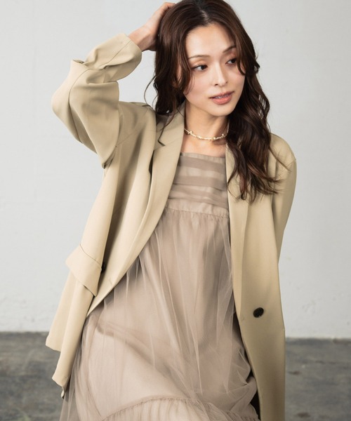 girl（ガール）の「ボリュームチュールジャケットセットドレス 2点セット 結婚式 ワンピース パーティードレス オケージョンドレス お呼ばれ 二次会 成人式 同窓会 謝恩会（ドレス・レディース・チャコールグレー/ベージュ/ブラック・M/S/L）」の16枚目の写真