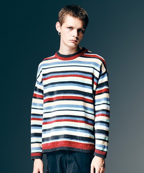 glamb（グラム）の「Mid Century Border Knit / ミッドセンチュリーボーダーニット（ニット/セーター・メンズ・ブルー・S/M/L）」の4枚目の写真