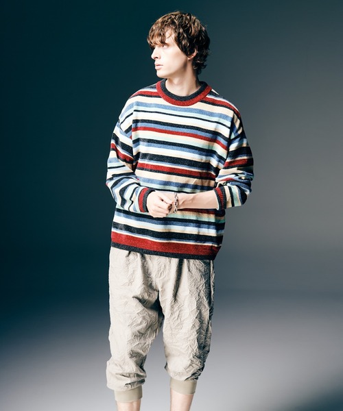 glamb（グラム）の「Mid Century Border Knit / ミッドセンチュリーボーダーニット（ニット/セーター・メンズ・ブルー・S/M/L）」の7枚目の写真