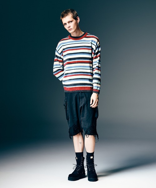 glamb（グラム）の「Mid Century Border Knit / ミッドセンチュリーボーダーニット（ニット/セーター・メンズ・ブルー・S/M/L）」の6枚目の写真