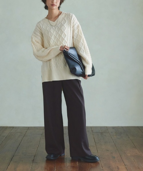 RASW(ラス)の「ケーブルルーズニット(ニット/セーター・レディース・アイボリー/ブラック・M/S/L)」の5枚目の写真