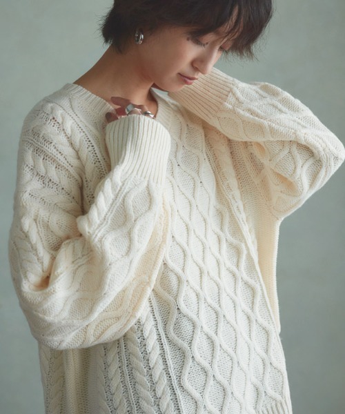 RASW(ラス)の「ケーブルルーズニット(ニット/セーター・レディース・アイボリー/ブラック・M/S/L)」の7枚目の写真