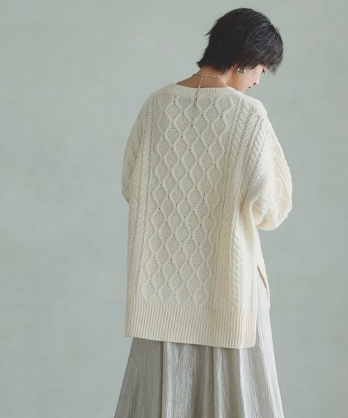 RASW(ラス)の「ケーブルルーズニット(ニット/セーター・レディース・アイボリー/ブラック・M/S/L)」の12枚目の写真